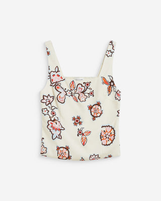 Top à imprimé floral ajusté col carré ecru Windsor