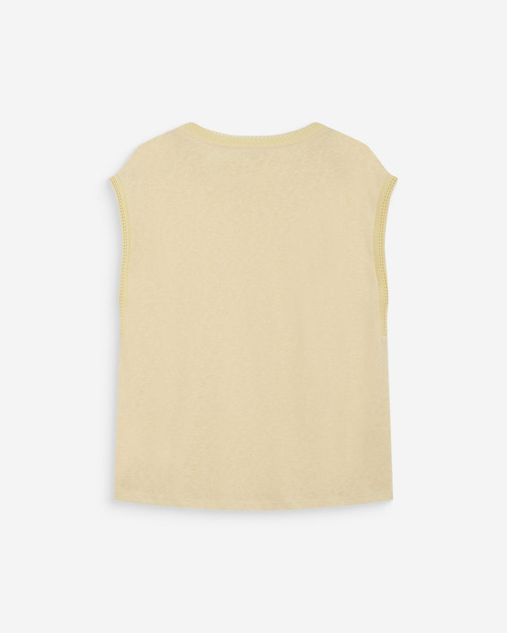 Top droit col et manches ajourés jaune Wallace