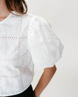Blouse brodée à nouer manches ballon white Wylette