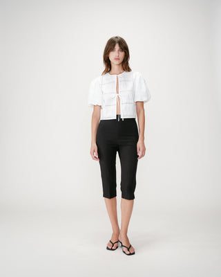 Blouse brodée à nouer manches ballon white Wylette