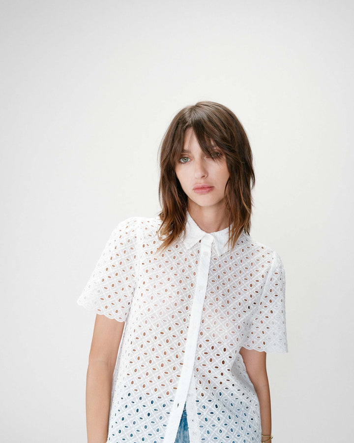 Chemise en dentelle manches courtes white Waverine