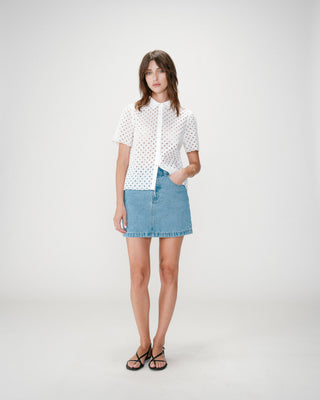 Chemise en dentelle manches courtes white Waverine