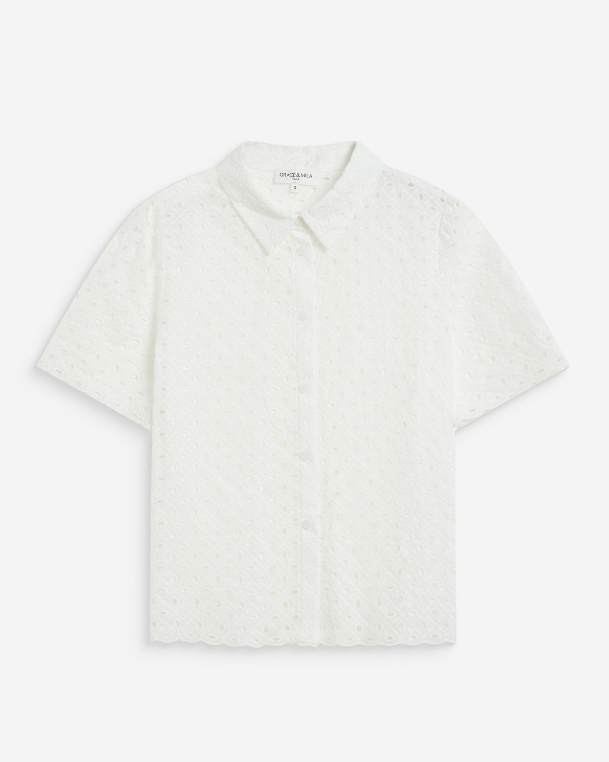 Chemise en dentelle manches courtes white Waverine