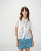 Chemise en dentelle manches courtes white Waverine