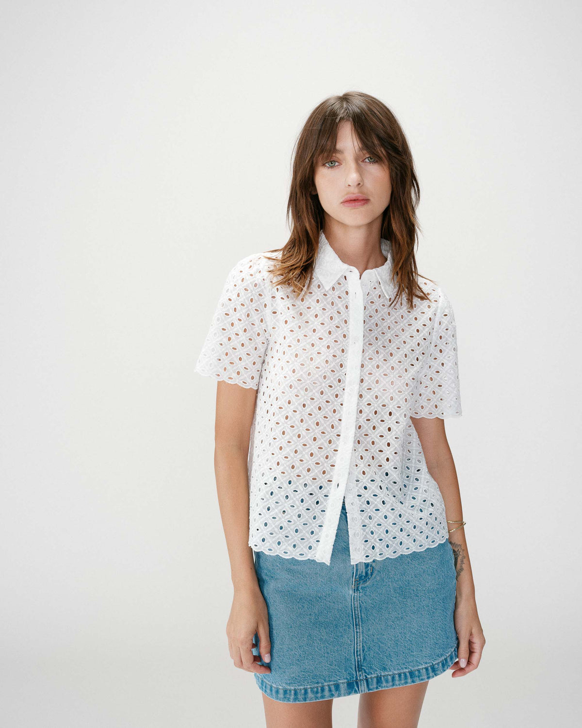 Chemise en dentelle manches courtes white Waverine