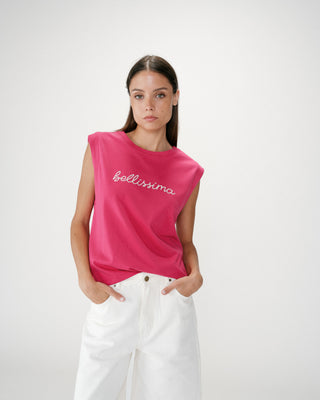Top en coton col rond à message fuchsia Willow