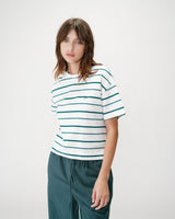 T-shirt oversize en coton rayé manches courtes ivoire Welson