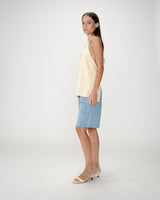 Linen V-neck backless top with tie jaune Wise