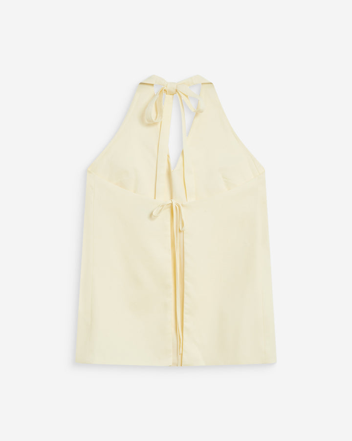 Linen V-neck backless top with tie jaune Wise