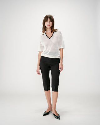 Openwork knit V-neck polo ivoire Wilmot