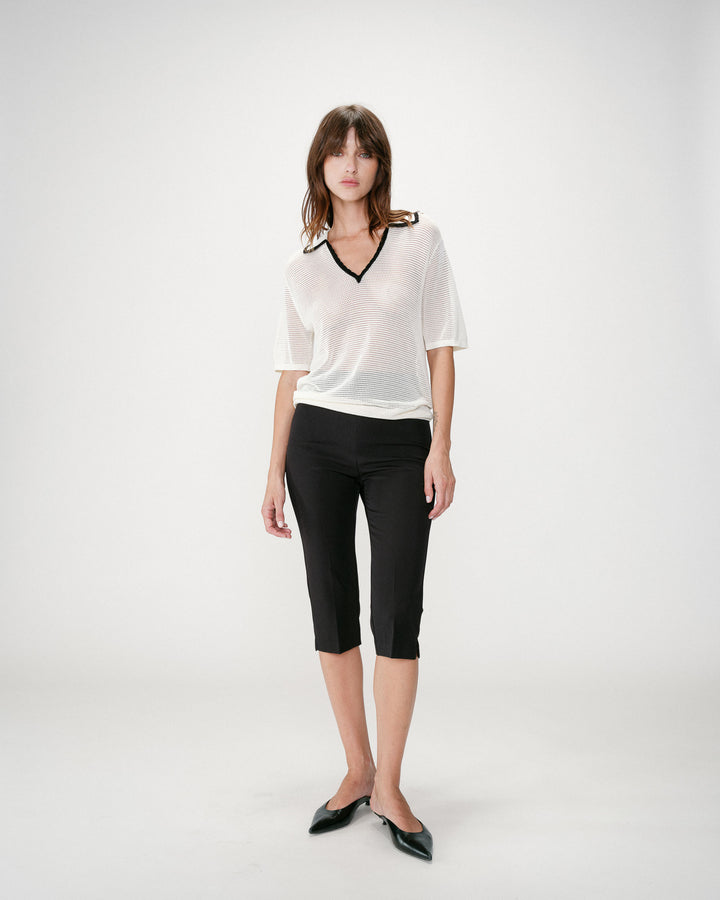 Openwork knit V-neck polo ivoire Wilmot