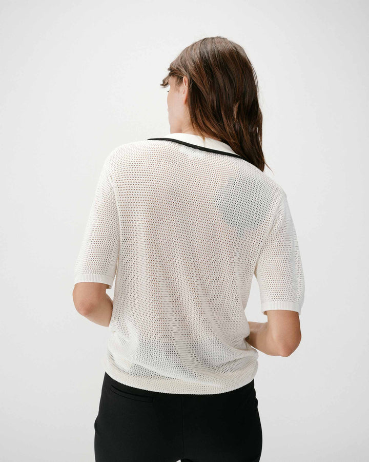 Openwork knit V-neck polo ivoire Wilmot