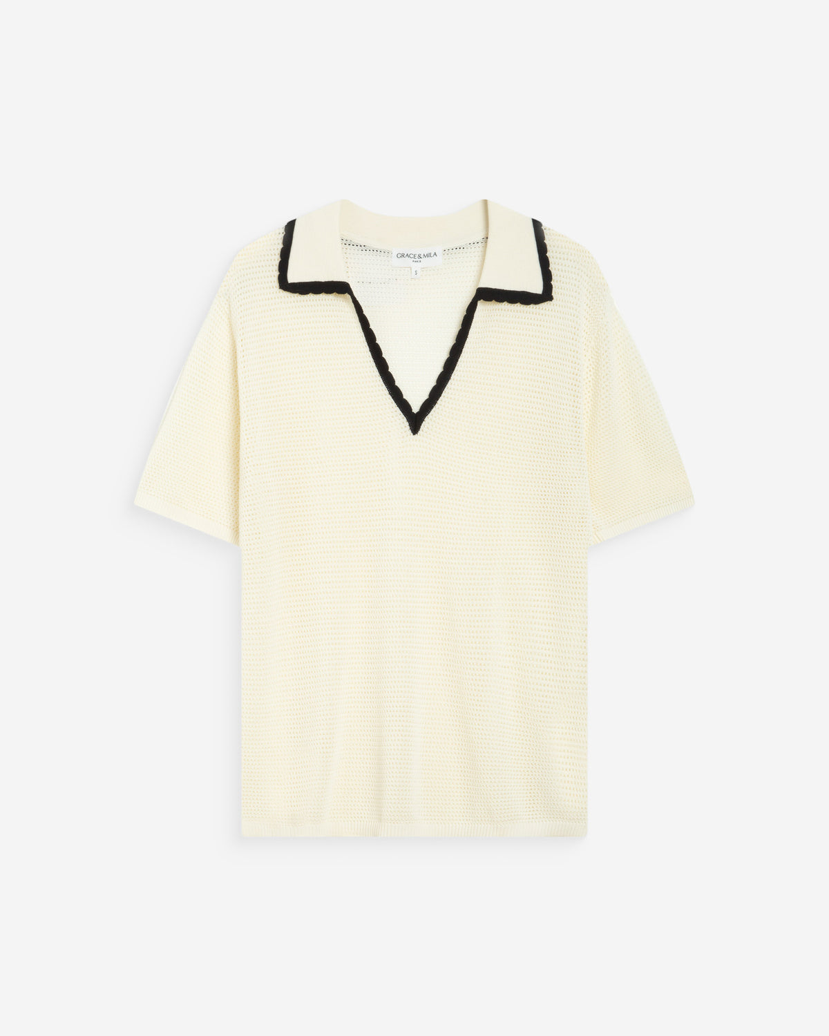 Openwork knit V-neck polo ivoire Wilmot