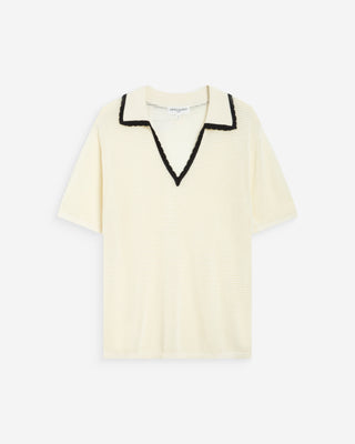 Openwork knit V-neck polo ivoire Wilmot
