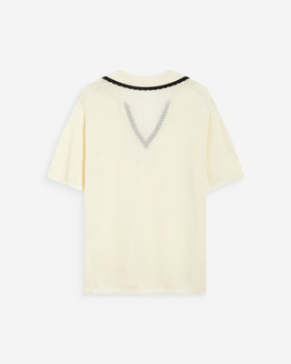 Openwork knit V-neck polo ivoire Wilmot