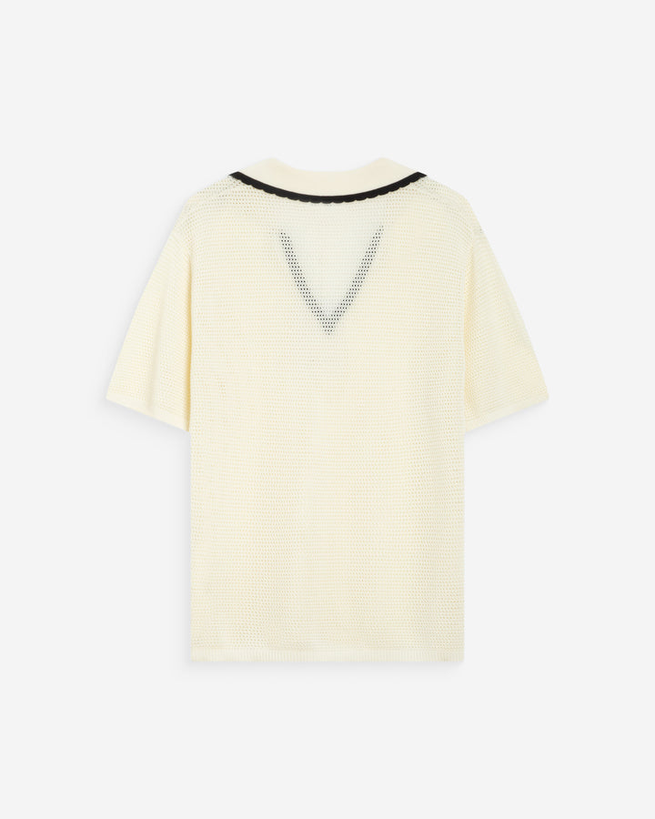 Openwork knit V-neck polo ivoire Wilmot