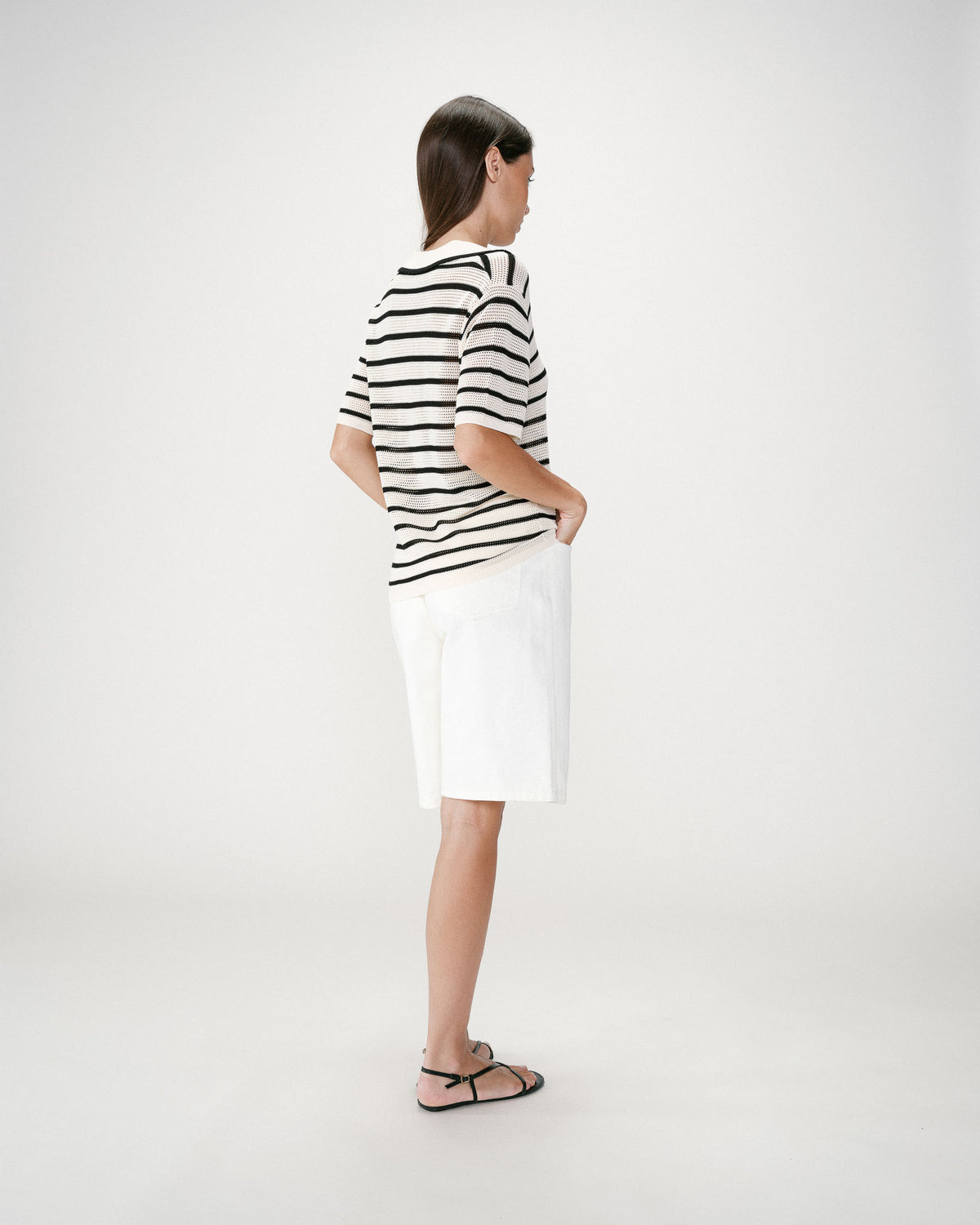 Openwork knit V-neck polo rayure Wilmot