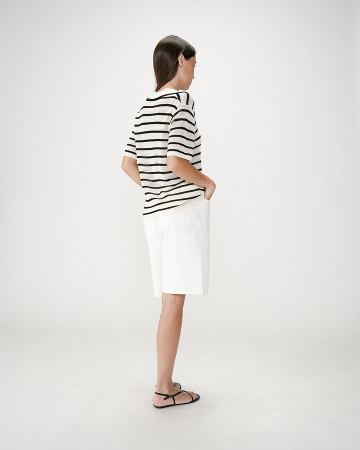 Openwork knit V-neck polo rayure Wilmot