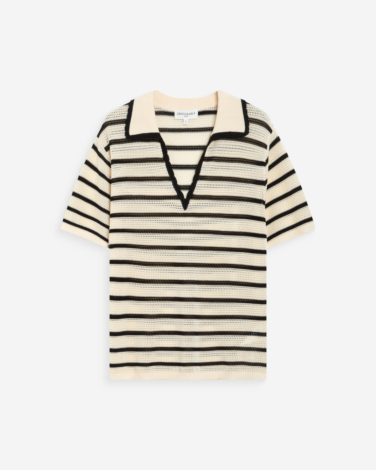 Openwork knit V-neck polo rayure Wilmot