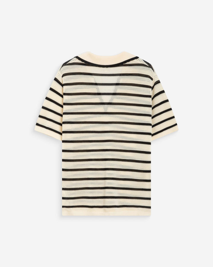 Openwork knit V-neck polo rayure Wilmot