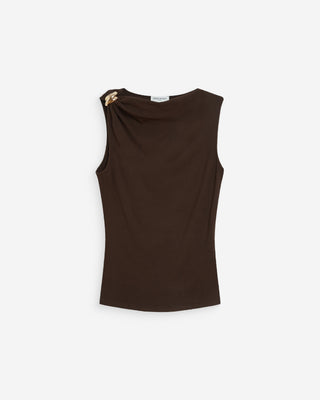 Top drapé asymétrique sans manches chocolat Wagner