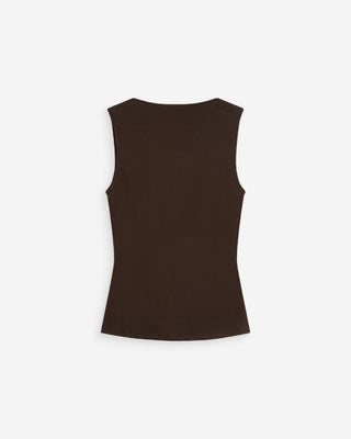 Top drapé asymétrique sans manches chocolat Wagner