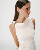 Top drapé asymétrique sans manches ecru Wagner