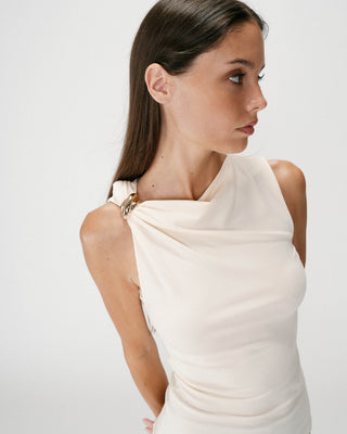 Top drapé asymétrique sans manches ecru Wagner