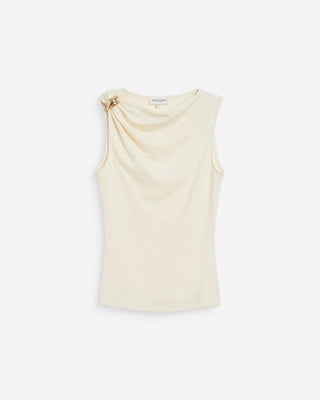 Top drapé asymétrique sans manches ecru Wagner