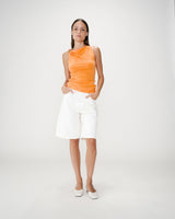 Sleeveless asymmetric draped top orange Wagner