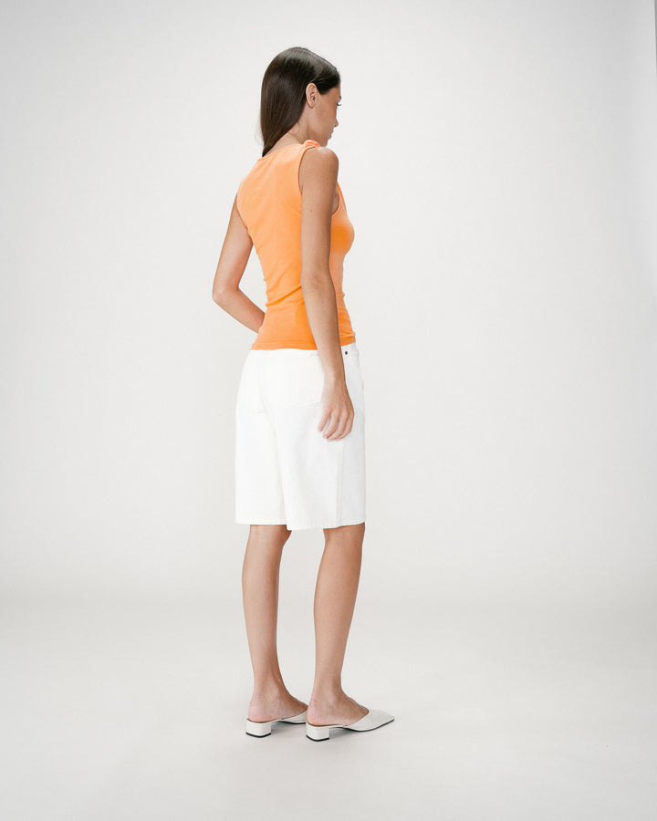 Sleeveless asymmetric draped top orange Wagner