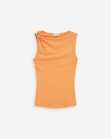 Sleeveless asymmetric draped top orange Wagner