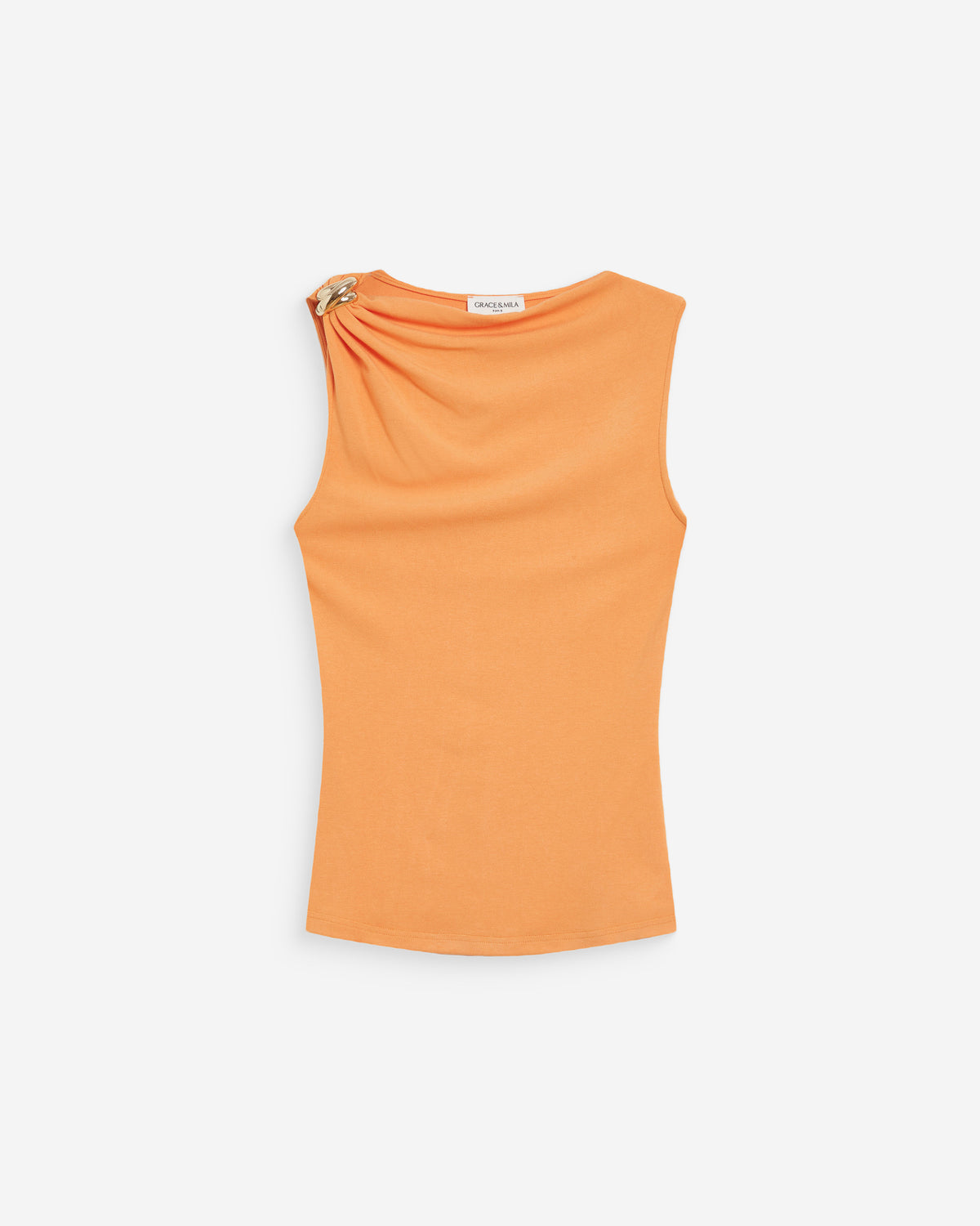 Sleeveless asymmetric draped top orange Wagner