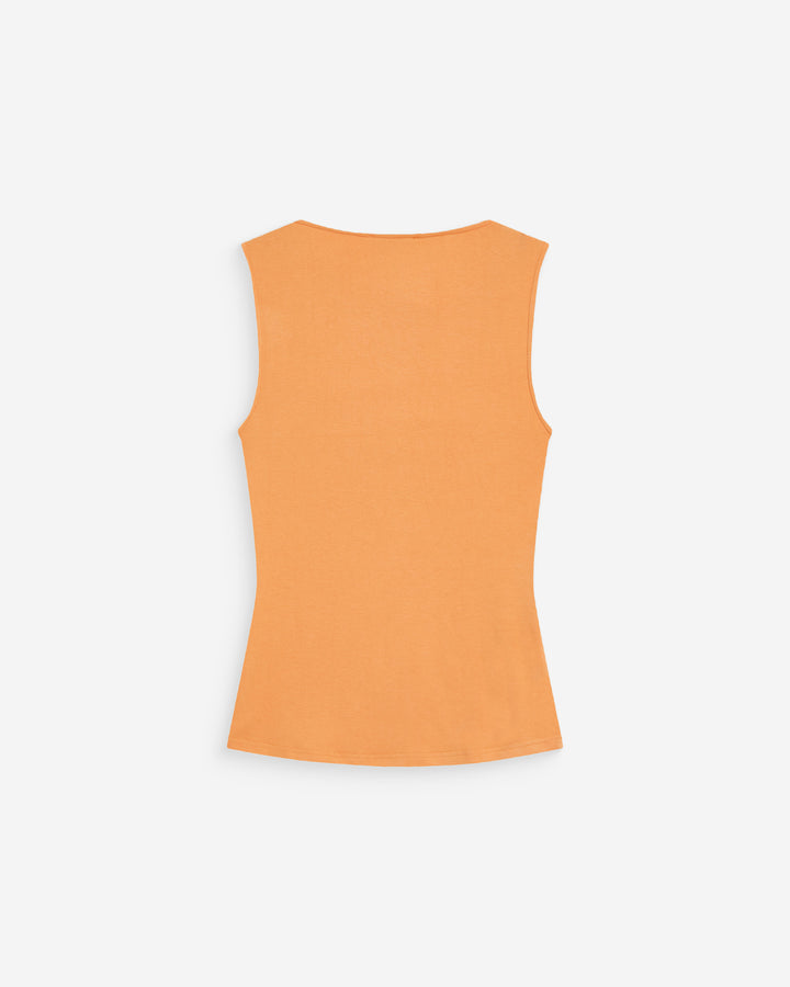Sleeveless asymmetric draped top orange Wagner
