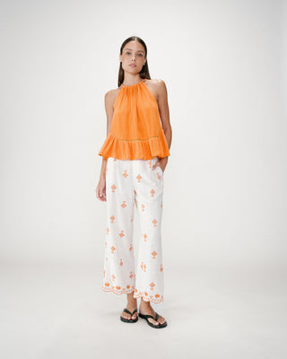 Top sans manches froncées en gaze de coton orange Widy