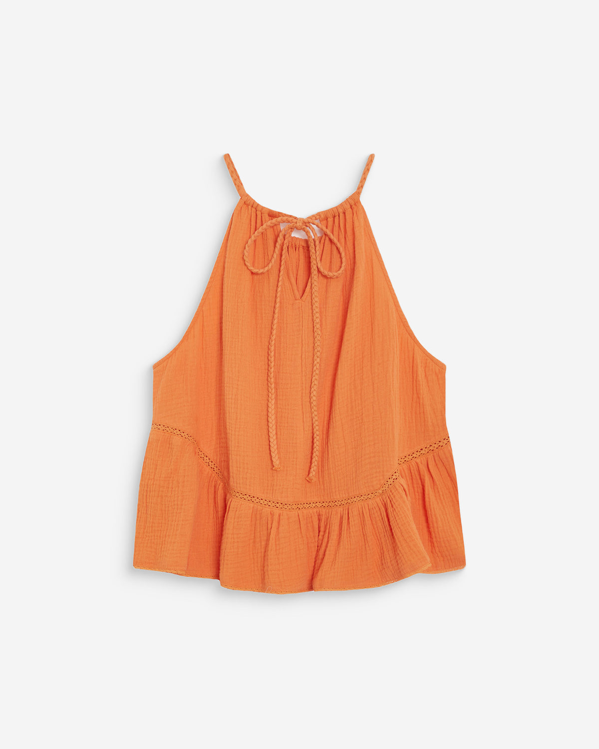 Top sans manches froncées en gaze de coton orange Widy