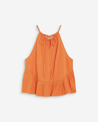 Top sans manches froncées en gaze de coton orange Widy