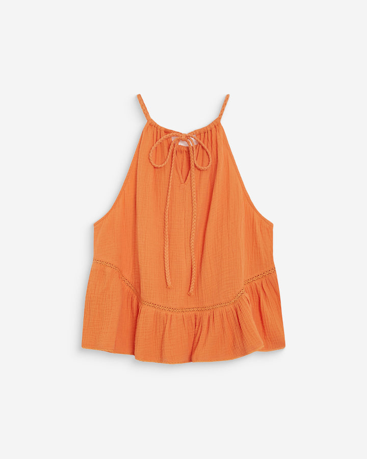 Top sans manches froncées en gaze de coton orange Widy