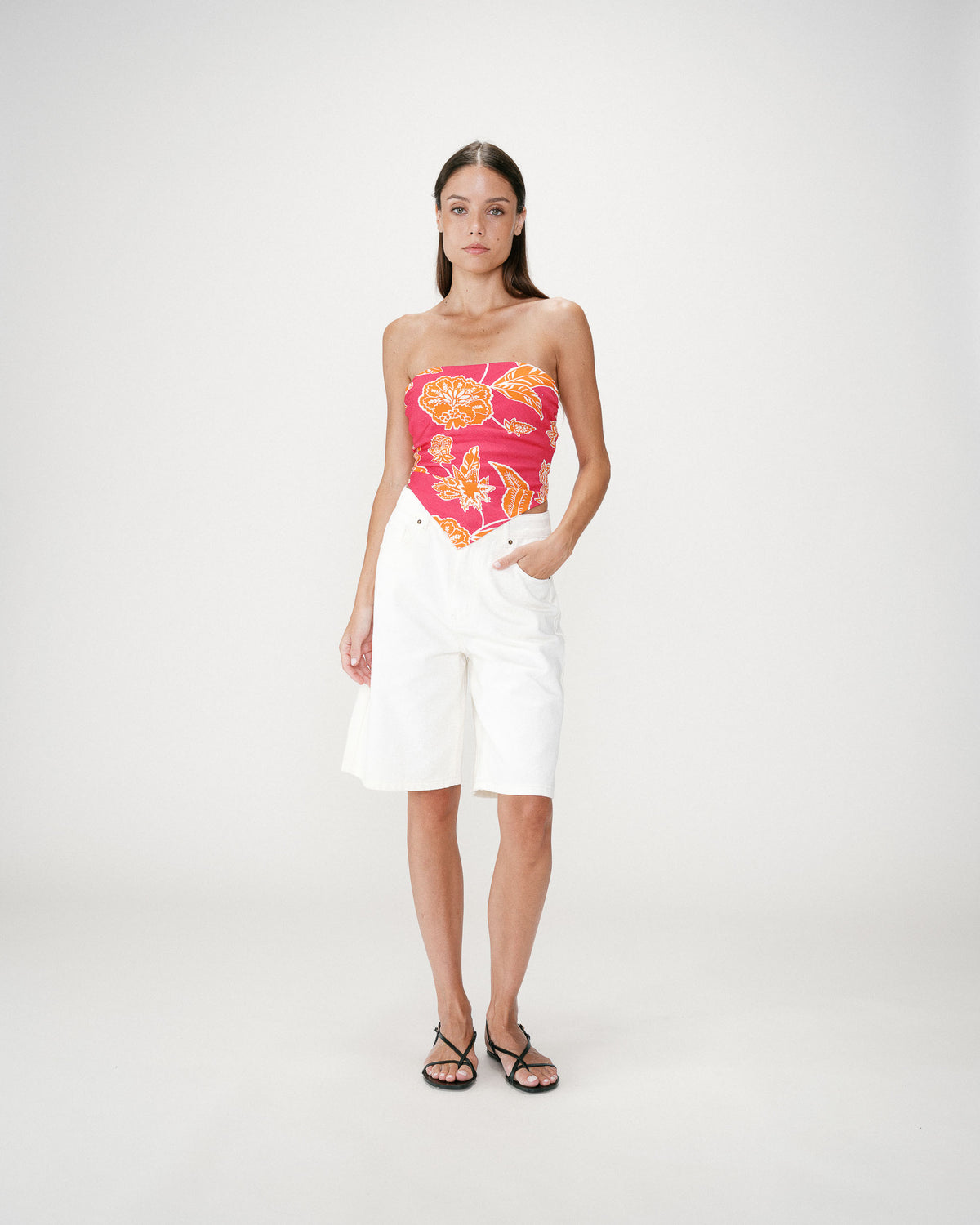 Top bandeau à fleurs dos à nouer fuchsia Willara