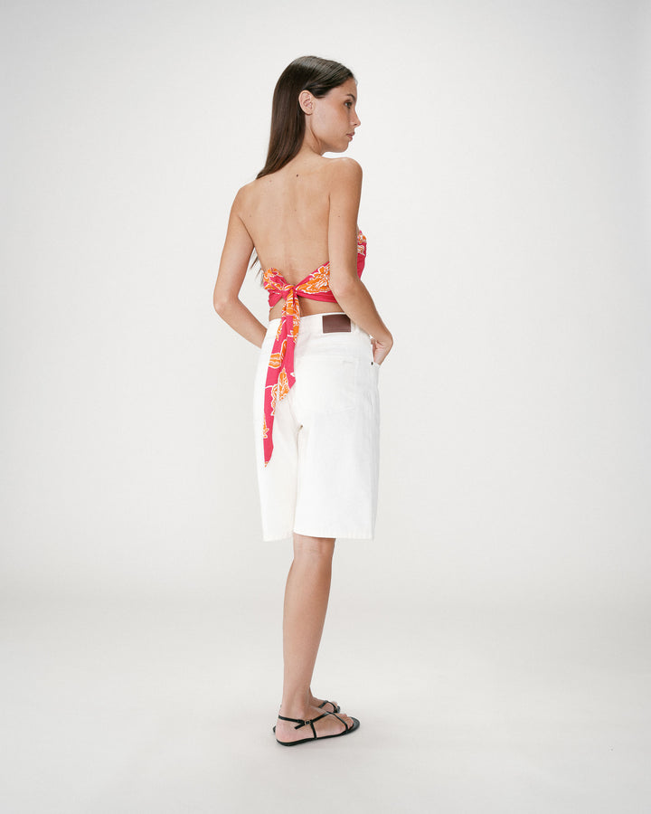 Top bandeau à fleurs dos à nouer fuchsia Willara