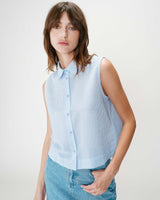 Sleeveless gingham cotton shirt ciel Windell