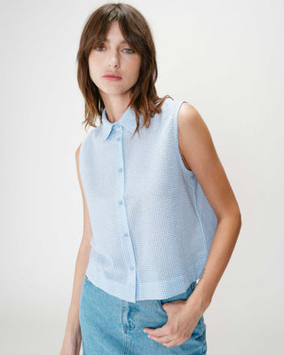 Sleeveless gingham cotton shirt ciel Windell
