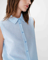 Sleeveless gingham cotton shirt ciel Windell