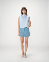Sleeveless gingham cotton shirt ciel Windell