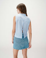 Sleeveless gingham cotton shirt ciel Windell