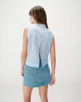 Sleeveless gingham cotton shirt ciel Windell