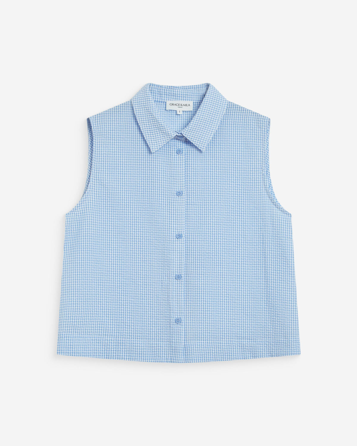 Sleeveless gingham cotton shirt ciel Windell
