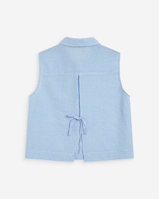Sleeveless gingham cotton shirt ciel Windell