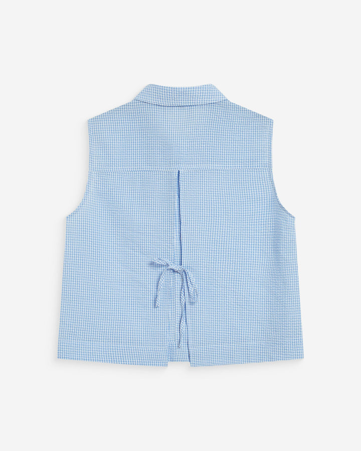 Sleeveless gingham cotton shirt ciel Windell