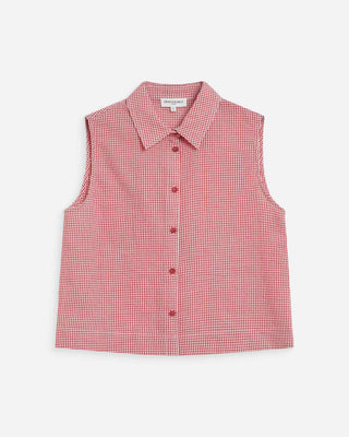 Sleeveless gingham cotton shirt rouge Windell